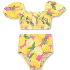 Shade Critters Girls Summer Lemonade High Waist Smocked Bikini in size 2T